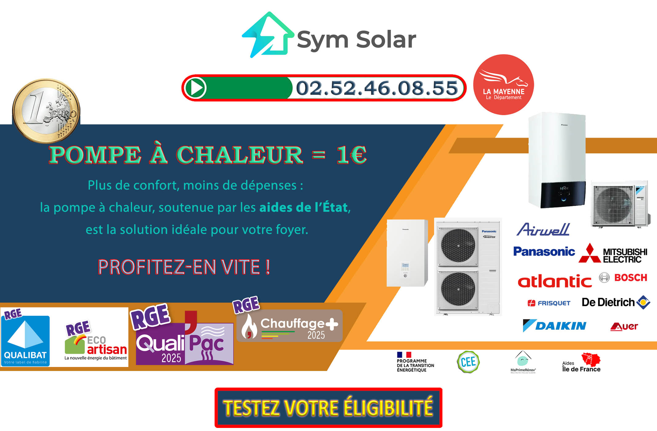 Pompe à chaleur 1 euro La Chapelle Rainsouin 53150